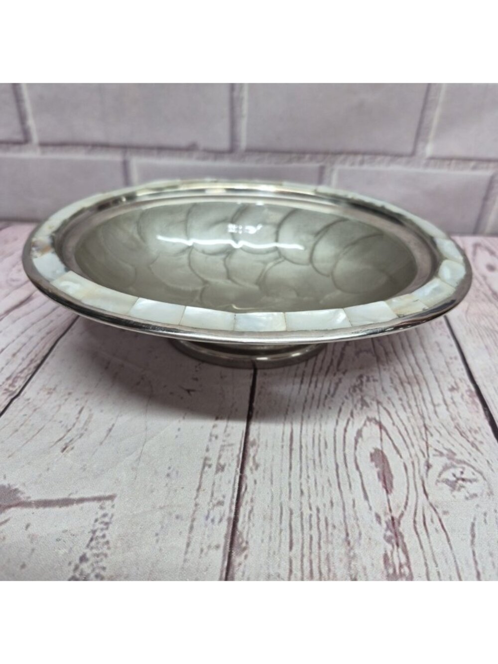 VTG  Julia Knight‎ Mother of Pearl Inlay Silver Dish With Lip